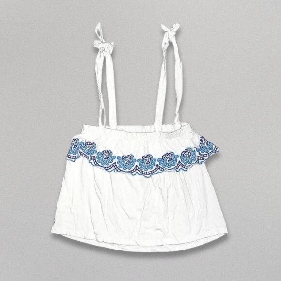Lilly Pulitzer Swing Tank Top Tie-Strap Embroidered‎ Scalloped White/Blue  XS - Picture 2 of 10